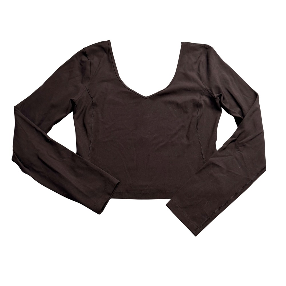 Lululemon Align V-Neck Long Sleeve Shirt Black Nulu Cropped Yoga Top Size 8